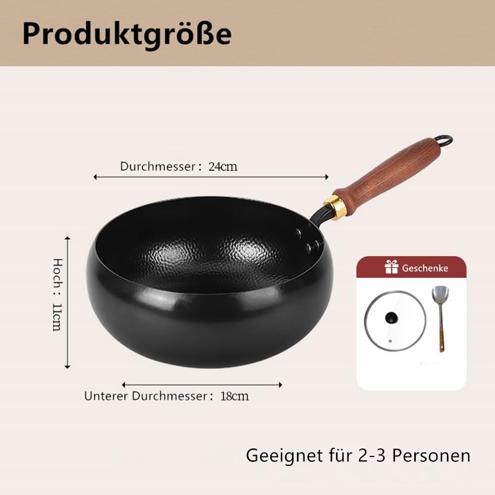 Unbeschichtete Eisenpanne, Eisen Wok, 24cm Hand-Schmiede Antikleber Eisen Pfanne ohne Beschichtung,