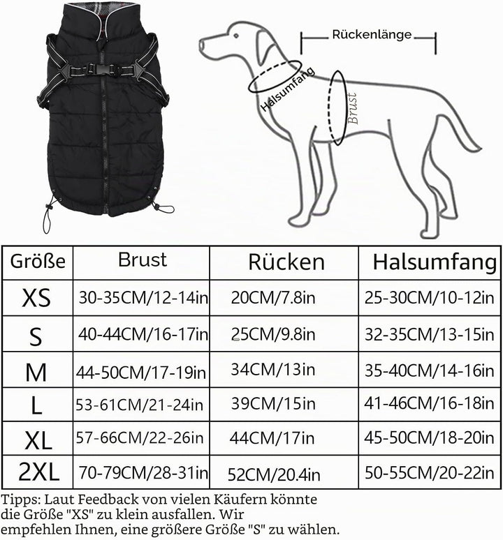 Pethiy -Super Warm Hunde wintermäntel mit Geschirr, Hundejacke mit Innenfleece, Wasserdichte Kleine