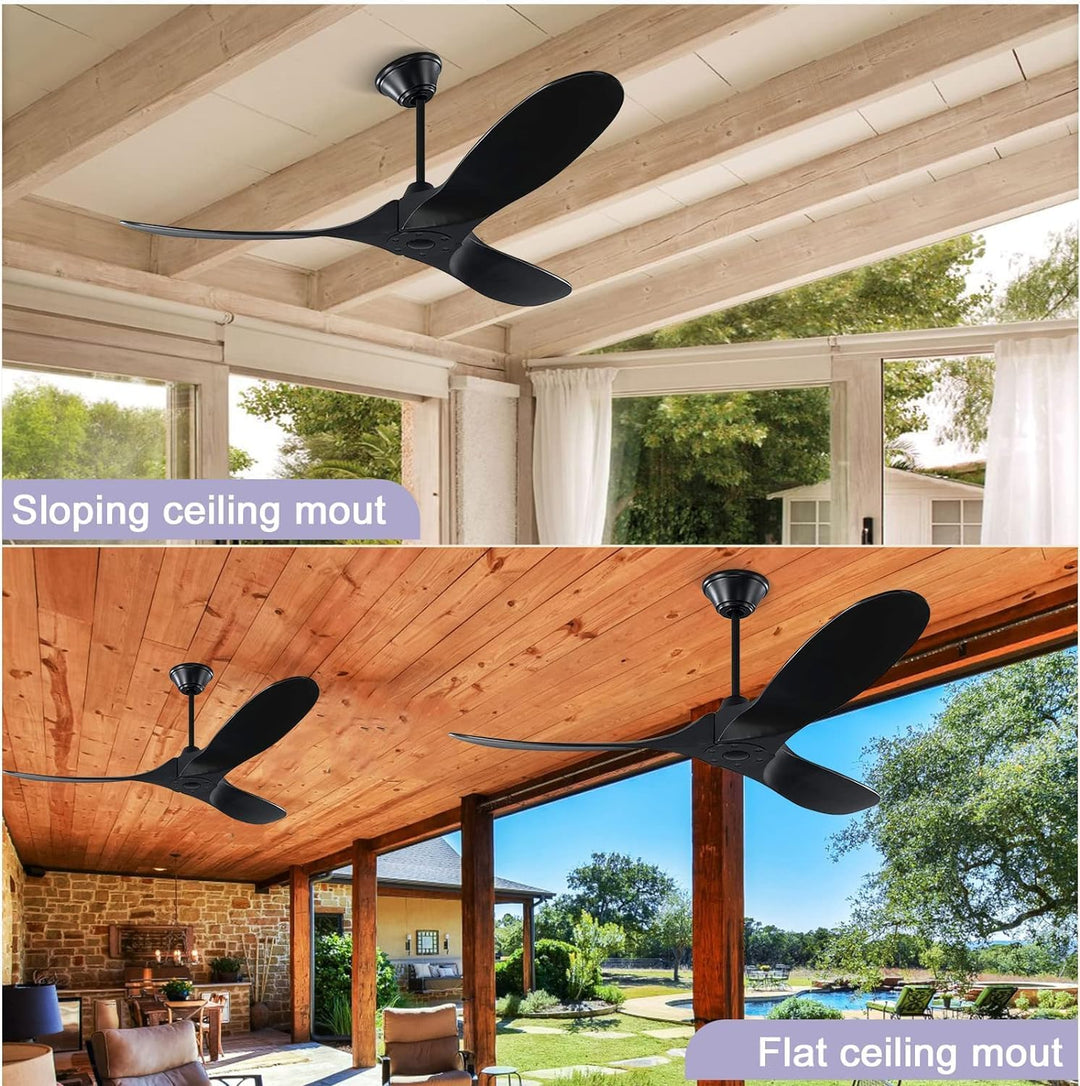 MSHENUED 132cm Schwarzer Deckenventilator ohne Licht, 52-Zoll-Deckenventilator für den Aussenbereich