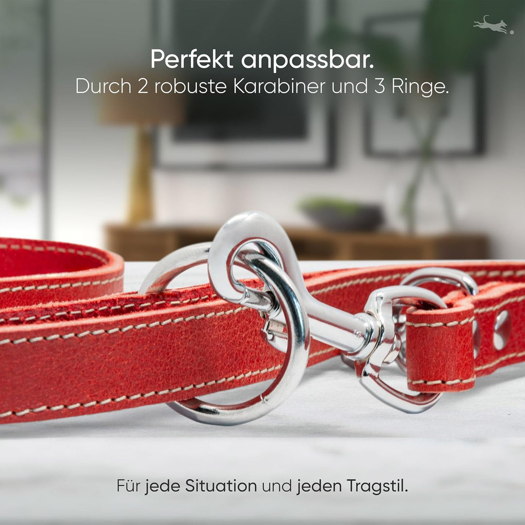 FREUDENTIER® Hundeleine Leder in Spicy Red, verstellbare Führleine, robust &amp; stilvoll, Amstelpark Ko