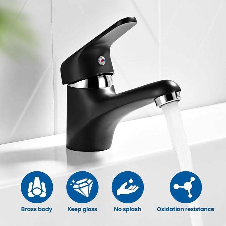 Auralum Schwarz Wasserhahn Bad, Waschtischarmatur ohne Ablaufgarnitur, Messing Einhandmischer Waschb