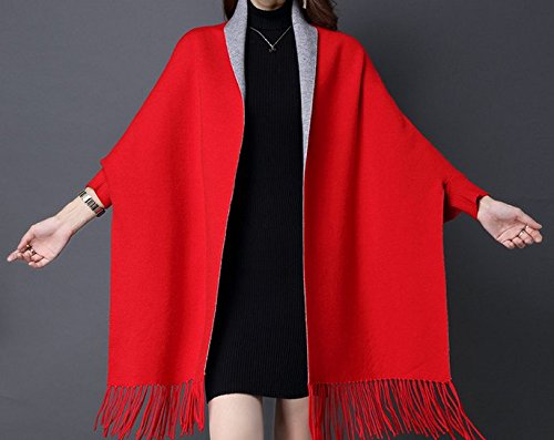 MyBeautyworld24 Frauen Kaschmir Poncho Strickjacke Strickpullover Mantel Winter Pullover Oversize Sc