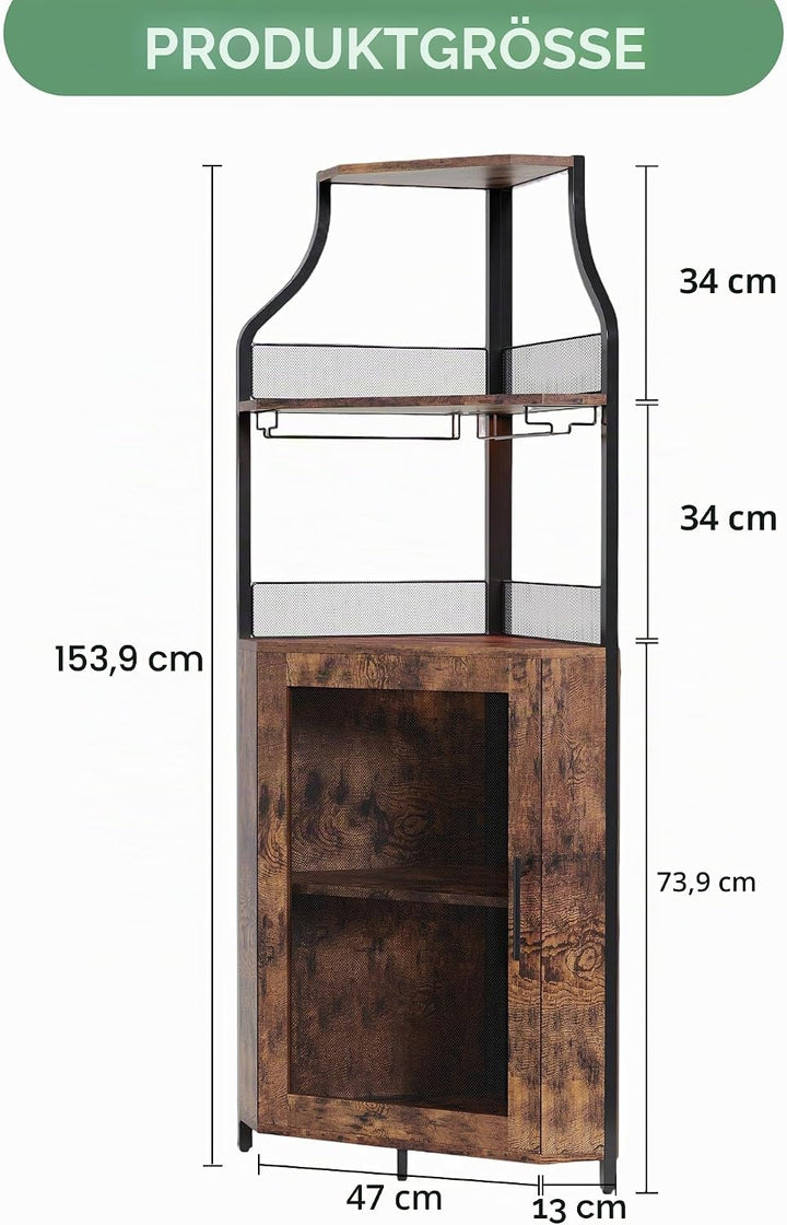 Eck-Weinregal, 5 Etagen Weinregal Freistehender mit Glashalter and Weinaufbewahrung, industrielles W