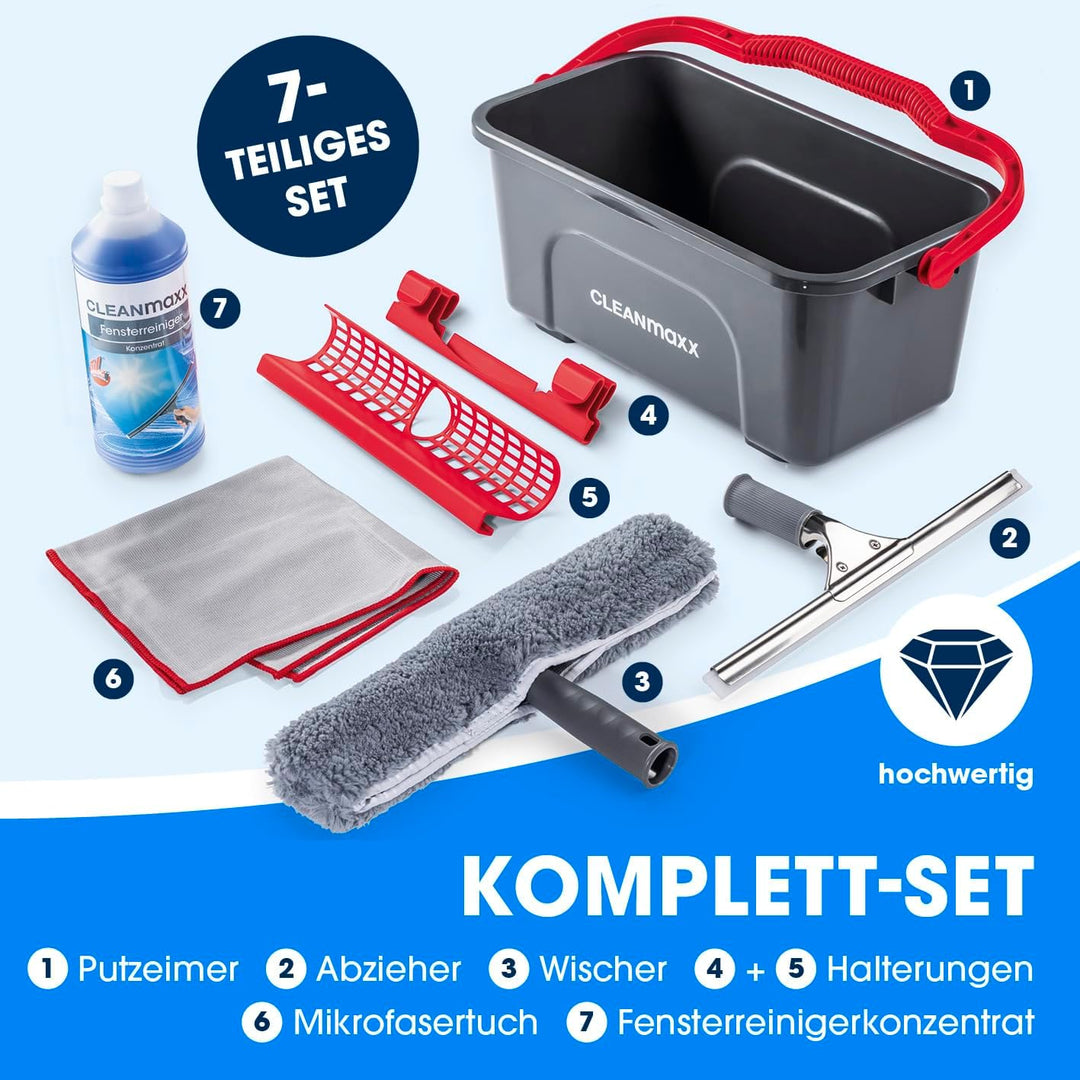 CLEANmaxx Fensterreiniger 7er Set | Einfaches & effektives Putzen | Fensterputzer Komplett-Set mit E