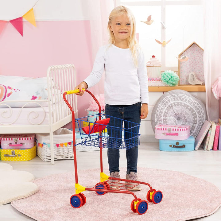 Bayer Design 75002AA Spielzeug Einkaufswagen, integriertem Puppensitz, Kaufladenzubehör, bunt/Inhalt