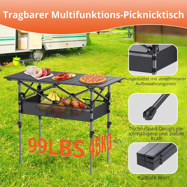 FUNYKICH Campingtisch Klappbar 82 x 40cm, Klapptisch mit 2 Höhenverstellbar(44/70cm), Einfache Monta