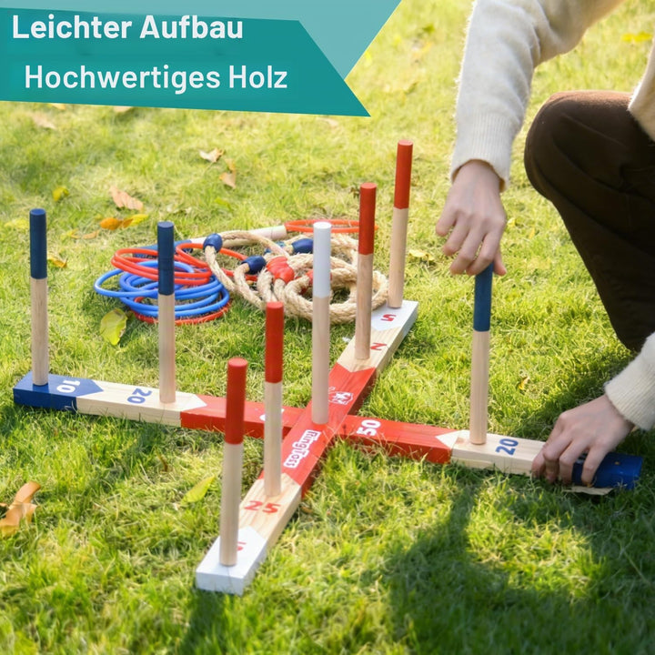 Holz Ringwurfspiele, Premium Quoits Gartenspiel Set, Wurfspiel Gross, Gross