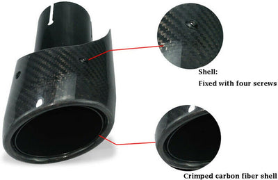 Paar Einlass 63 mm (2,5 ") Auspuffspitzen Schalldämpfer Edelstahl und Glänzende Kohlefaser Autoauspu