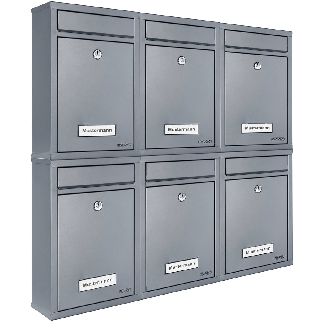 MONZANA® 6X Briefkasten Silber inkl. 2 Schlüssel Namensschild abschliessbar Mailbox Briefkastenanlag