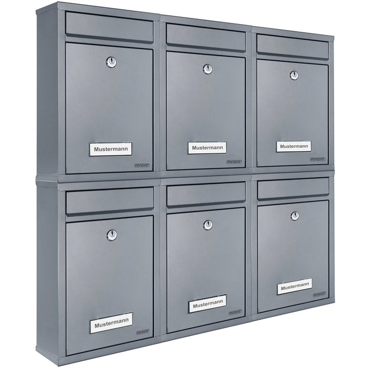 MONZANA® 6X Briefkasten Silber inkl. 2 Schlüssel Namensschild abschliessbar Mailbox Briefkastenanlag