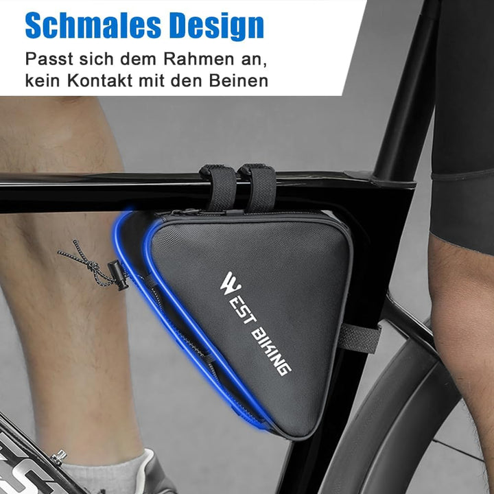 Fahrrad Rahmentasche Dreieckstasche 1L – wasserdichte Rahmentasche mit TPU-Reissverschluss, schmale