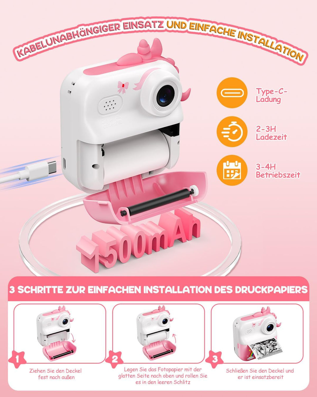 Sofortbildkamera Kinder, 48MP Kinderkamera 1080P HD 2,4 Zoll Bildschirm Digitalkamera mit 32GB Karte