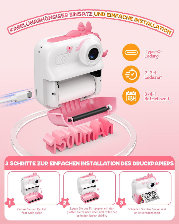 Sofortbildkamera Kinder, 48MP Kinderkamera 1080P HD 2,4 Zoll Bildschirm Digitalkamera mit 32GB Karte