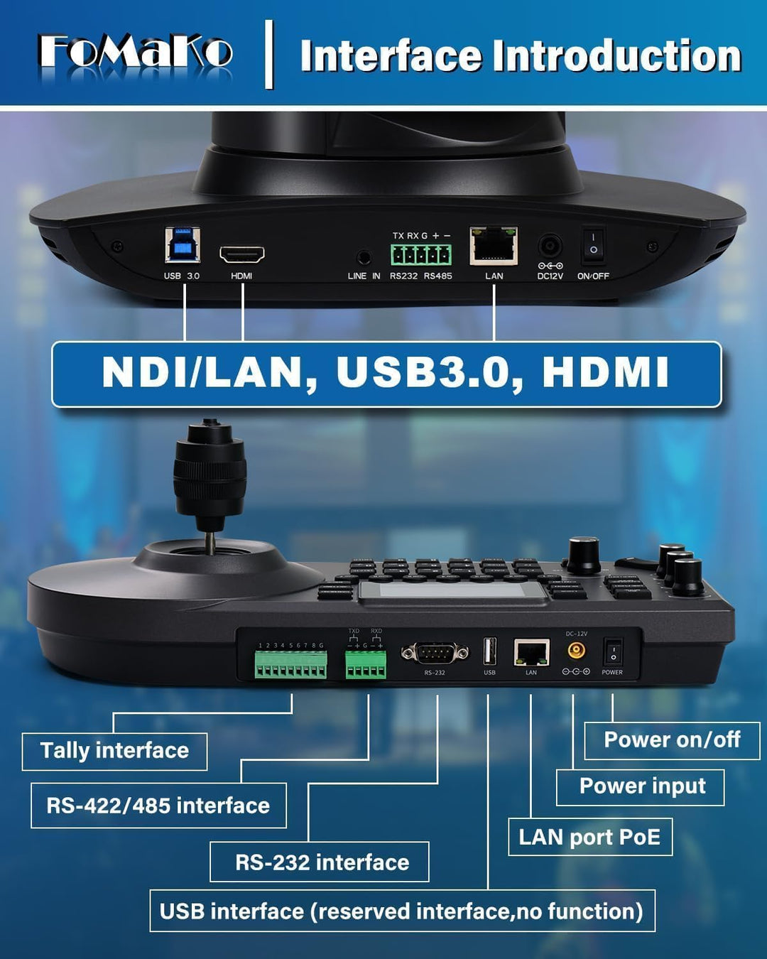 FoMaKo NDI HX3 PTZ Kamera Set, 30x Optischer Zoom KI-Auto-Tracking, mit HDMI/USB3.0/LAN(PoE), für Yo
