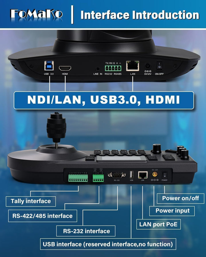 FoMaKo NDI HX3 PTZ Kamera Set, 30x Optischer Zoom KI-Auto-Tracking, mit HDMI/USB3.0/LAN(PoE), für Yo