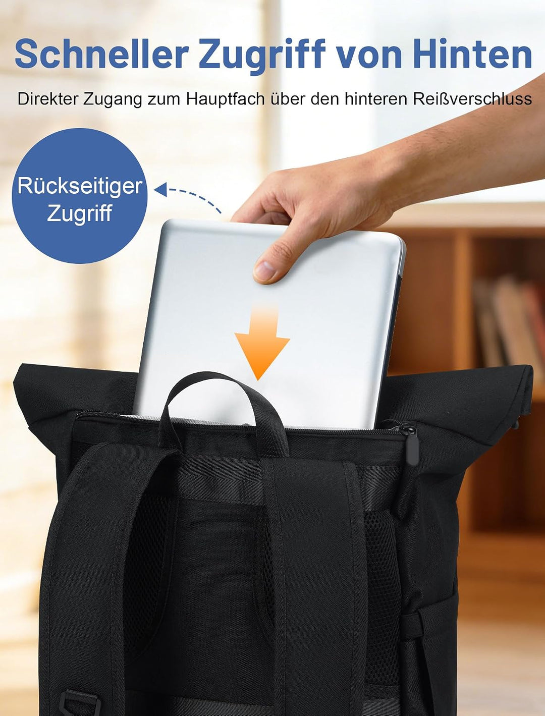Rucksack Damen &amp; Herren, 24-30L Rolltop Rucksack Laptoprucksack mit 17 Zoll Laptopfach &amp; USB Anschlu
