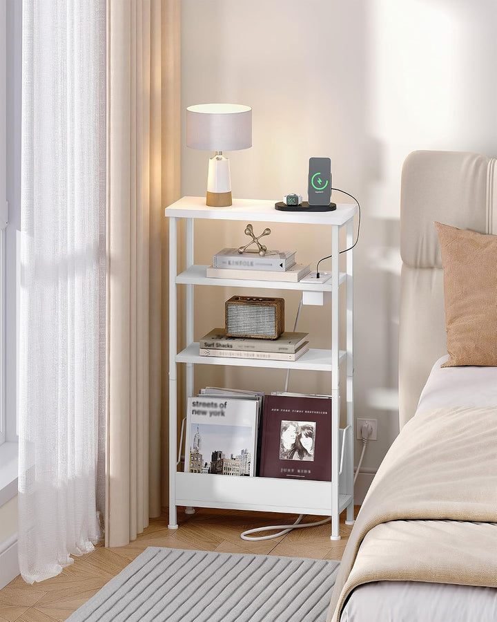 Hzuaneri Beistelltisch Schmal, 4-Stufiger Beistelltisch Couch mit Zeitschriftenhalter und Ladesteckd