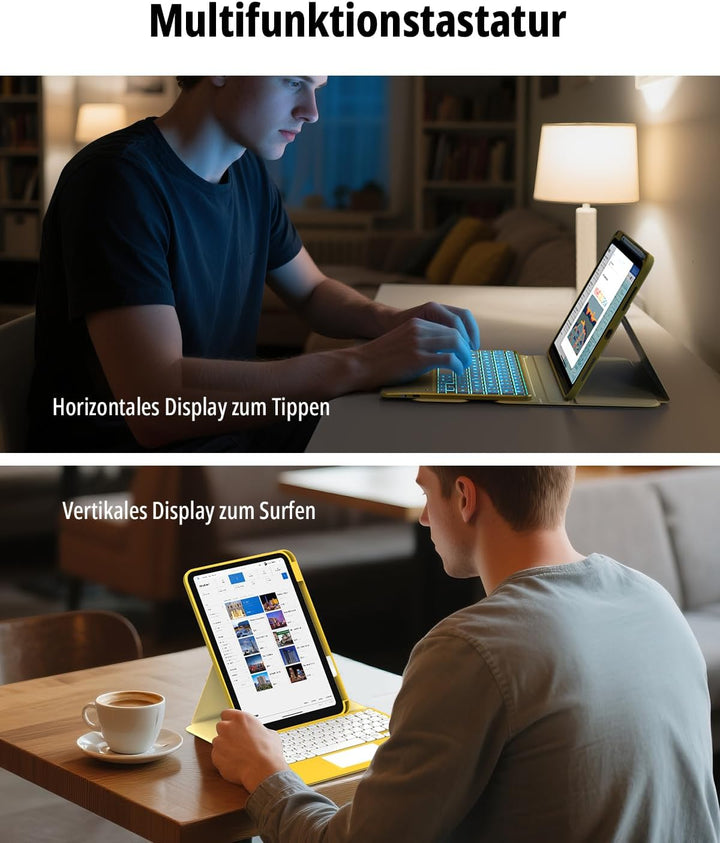 CACOE Drehbare Hülle mit Tastatur für iPad (A16) 11/10 Generation (11/10.9 Zoll) 2025/2022 mit Touch