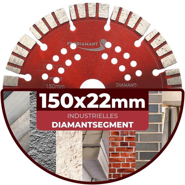 PRODIAMANT Turbo Diamant-Trennscheibe Beton 150mm x 22,23 mm Segmenthöhe 12mm 150/22,23mm, 150/22,23