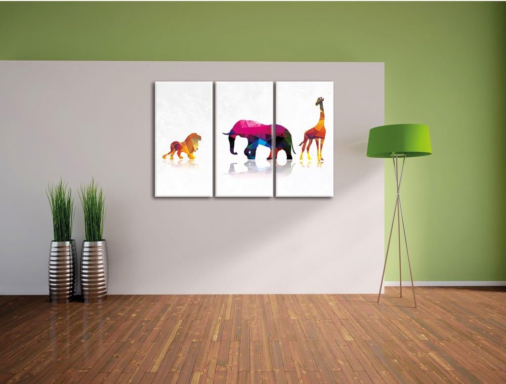 Pixxprint Tiere der Savanne als Leinwandbild/Grösse: 3 Teilig (120x80) cm/Wandbild/Kunstdruck/fertig