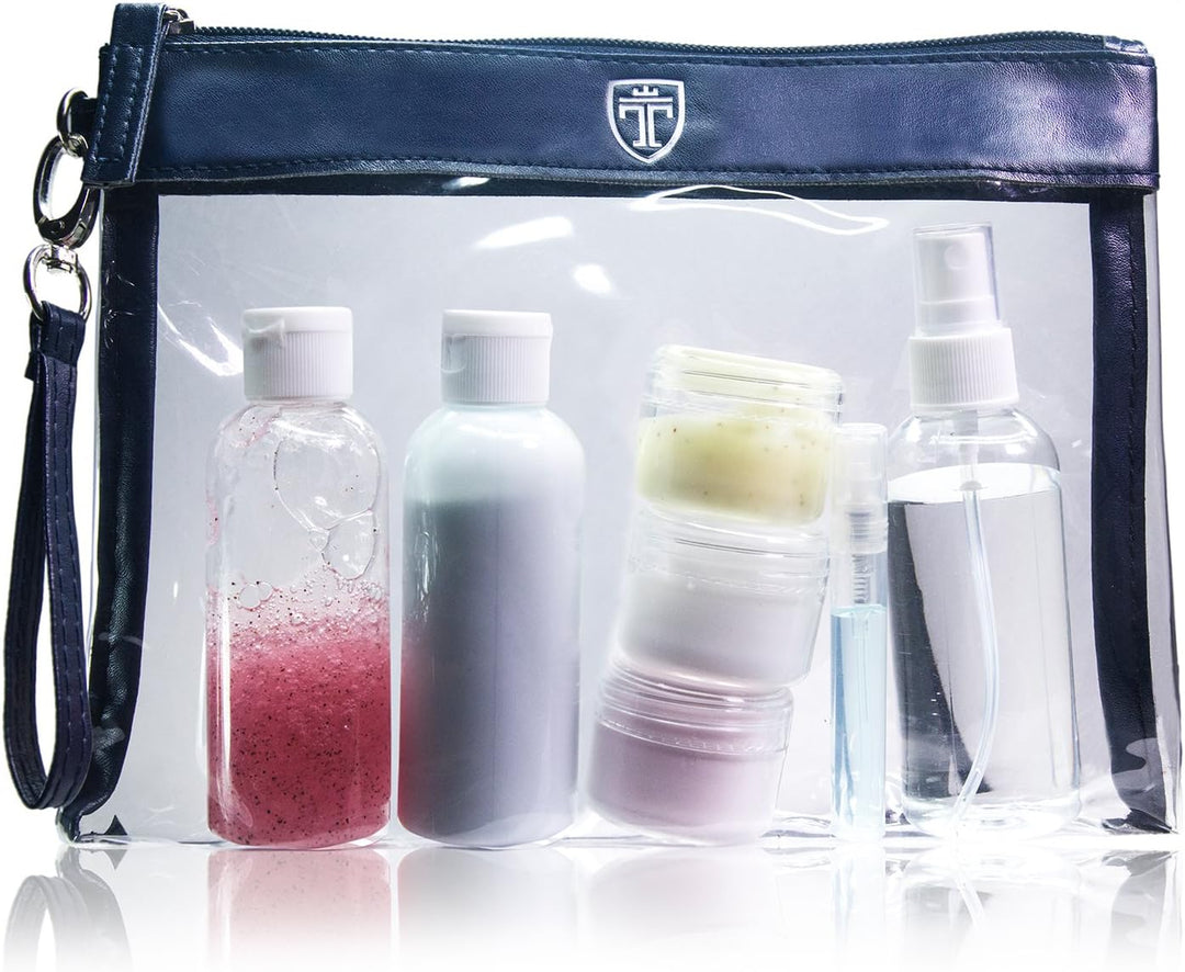 TRAVANDO Kulturbeutel durchsichtig 100ml 1l Kosmetiktasche transparent Kulturtasche Flüssigkeiten Re