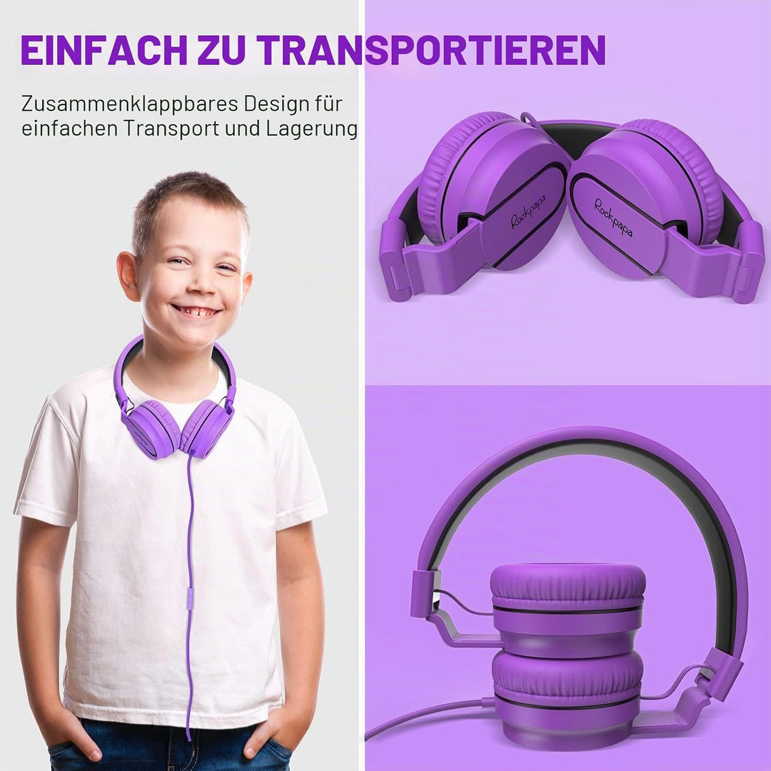 Rockpapa 952 Kinder Kopfhörer mit Kabel, Kopfhörer Kinder Mädchen, HD Mikrofon, Klinke 3.5 mm, Faltb