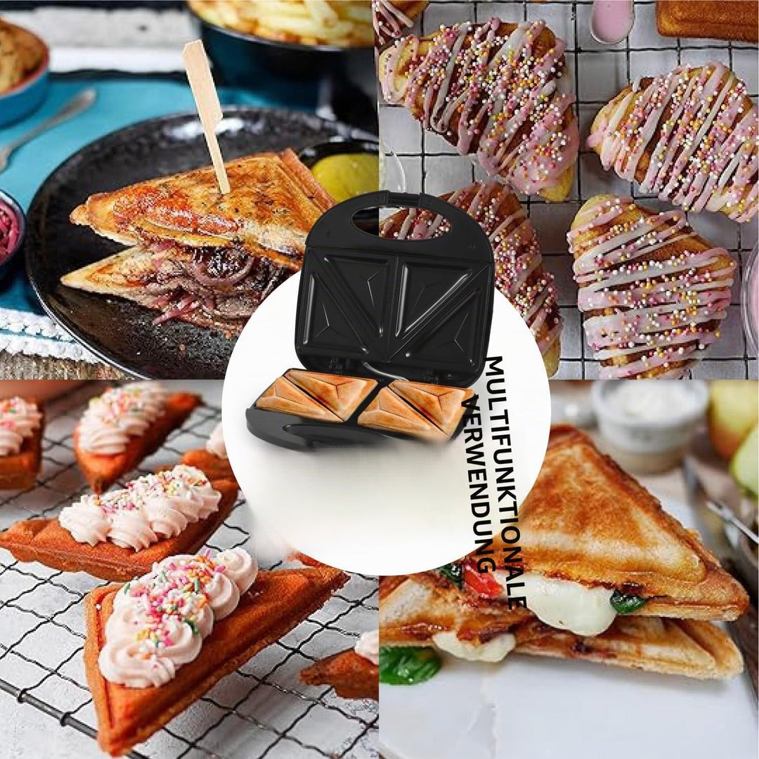 Sandwichmaker 750W, Sandwichtoaster Kuchen 2 Scheiben mit Antihaftbeschichtung, Doppelseitiges Backe