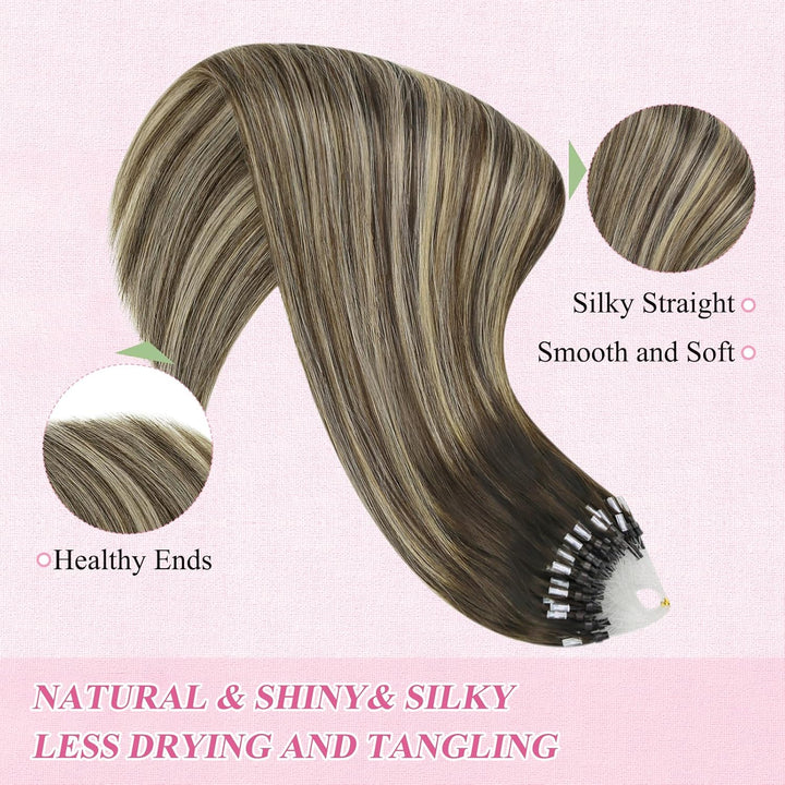 YoungSee Microring Extensions Echthaar Ombre Microring Extensions Echthaar Dunkelbraun Ombre Aschblo