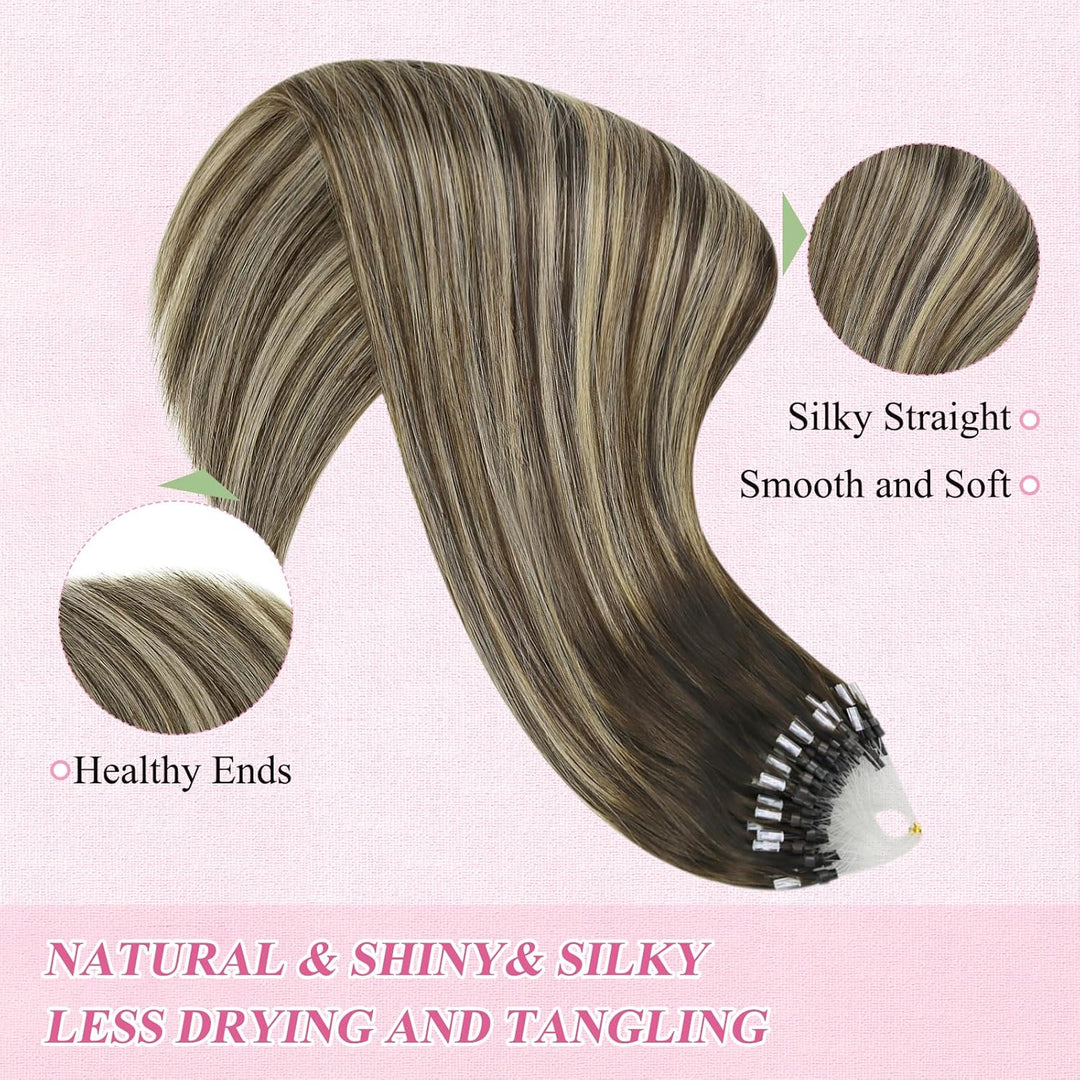 YoungSee Echthaar Extensions Microring Ombre 50 cm Microring Extensions Echthaar 1g Dunkelbraun Ombr