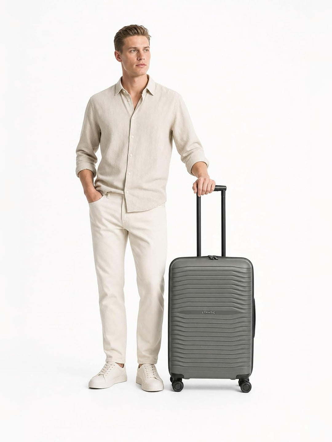 Stratic Shine Koffer gross | Trolley mit 4 360° Drehbare Rollen, Kreuzpackgurt, Dehnfalten, arretier
