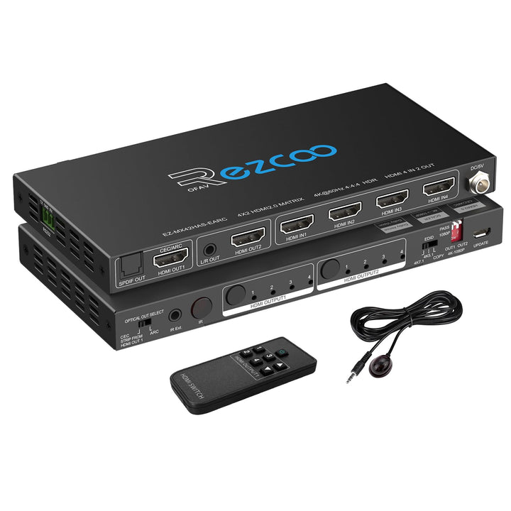 HDMI Matrix 4 in 2 Out 4K 60Hz 4:4:4 ARC HDR D-olby Vision Atmos SPDIF 5.1CH Breakout 3.5mm Stereo H