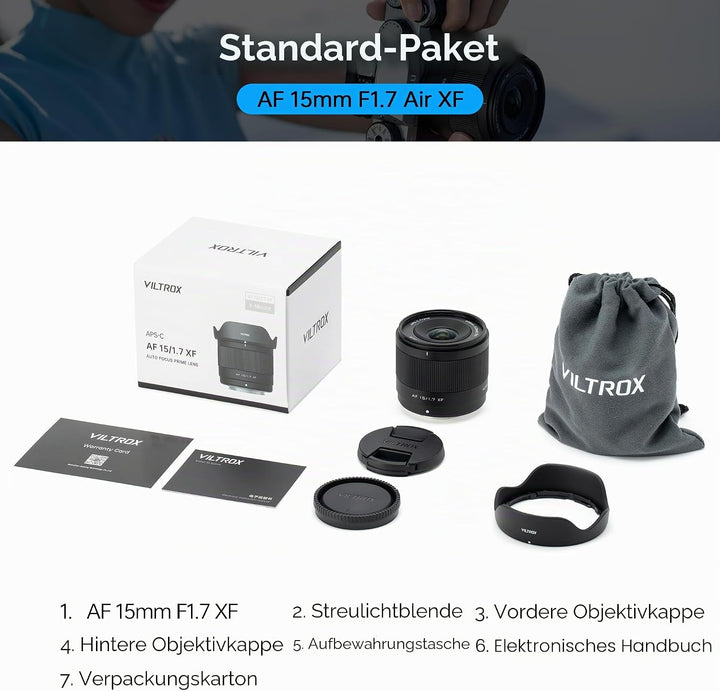 VILTROX AF 15mm F1.7 Objektiv für Fuji X-Mount, f/1.7 APS-C Autofokus-Mittelteleobjektiv, kompatibel