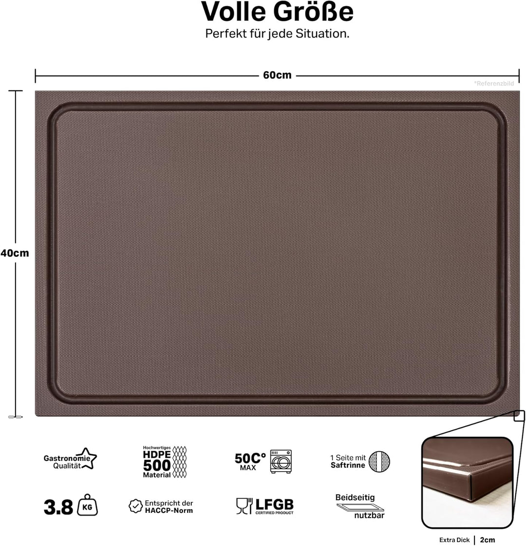 Muvell stabiles Schneidebrett Kunststoff | Braun 60x40x2 cm | Spülmaschinenfest, EXTRA dick, messers