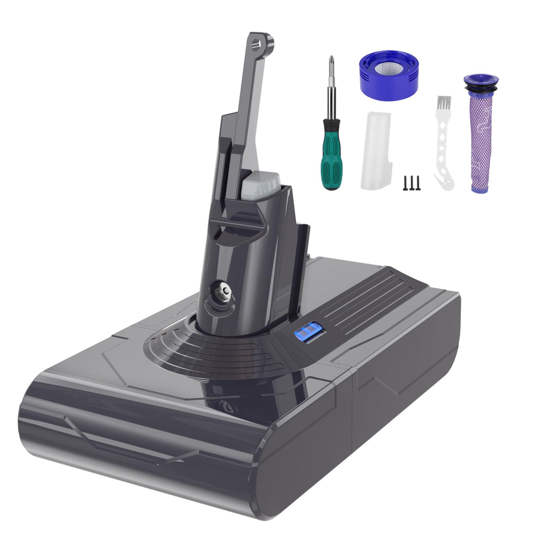 V8 Akku 6000mAh Ersatzakku für Dyson SV10 Absolute V8 Animal Motorhead Fluffy Staubsauger mit 2 Filt