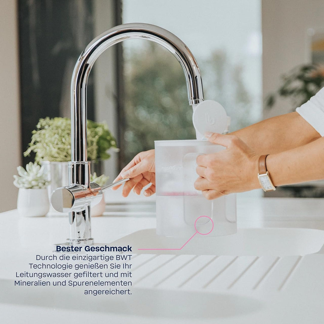 BWT Wasserfilter AQUAlizer Station inkl. 1 Magnesium Filterkartusche | Tischwasserfilter & Glaskaraf