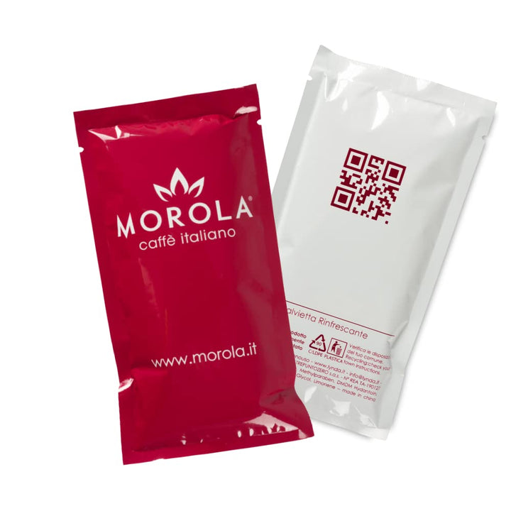 Morola Caffè Italiano - Baumwolle Feuchtigkeitstücher - 50 Stück - Individuell verpackt - Einwegtüch