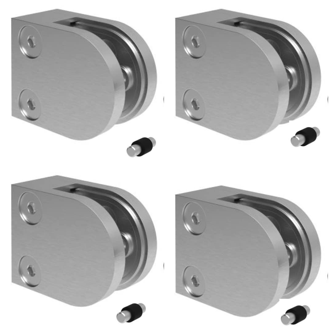 Sellon24® Glashalter 4 Stück Edelstahl Glasklemmen Klemmhalter für Geländer Balkon Rund V2A 40 x 50