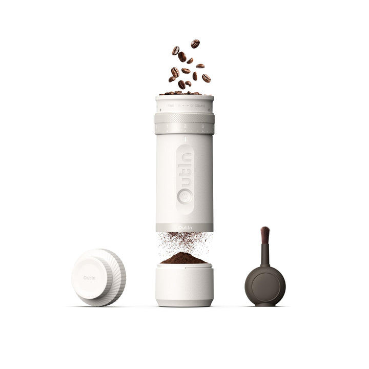 OutIn Fino Tragbare Elektrische Kaffeemühle Kegelmahlwerk - 28 Externe Mahlstufen, 7-Stern-Edelstahl
