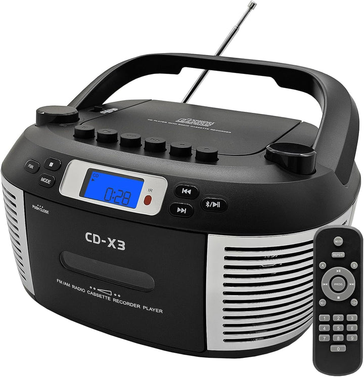 Tragbarer CD- & Kassettenplayer mit Fernbedienung – Inklusive FM/AM-Radio, USB-Wiedergabe, Bluetooth