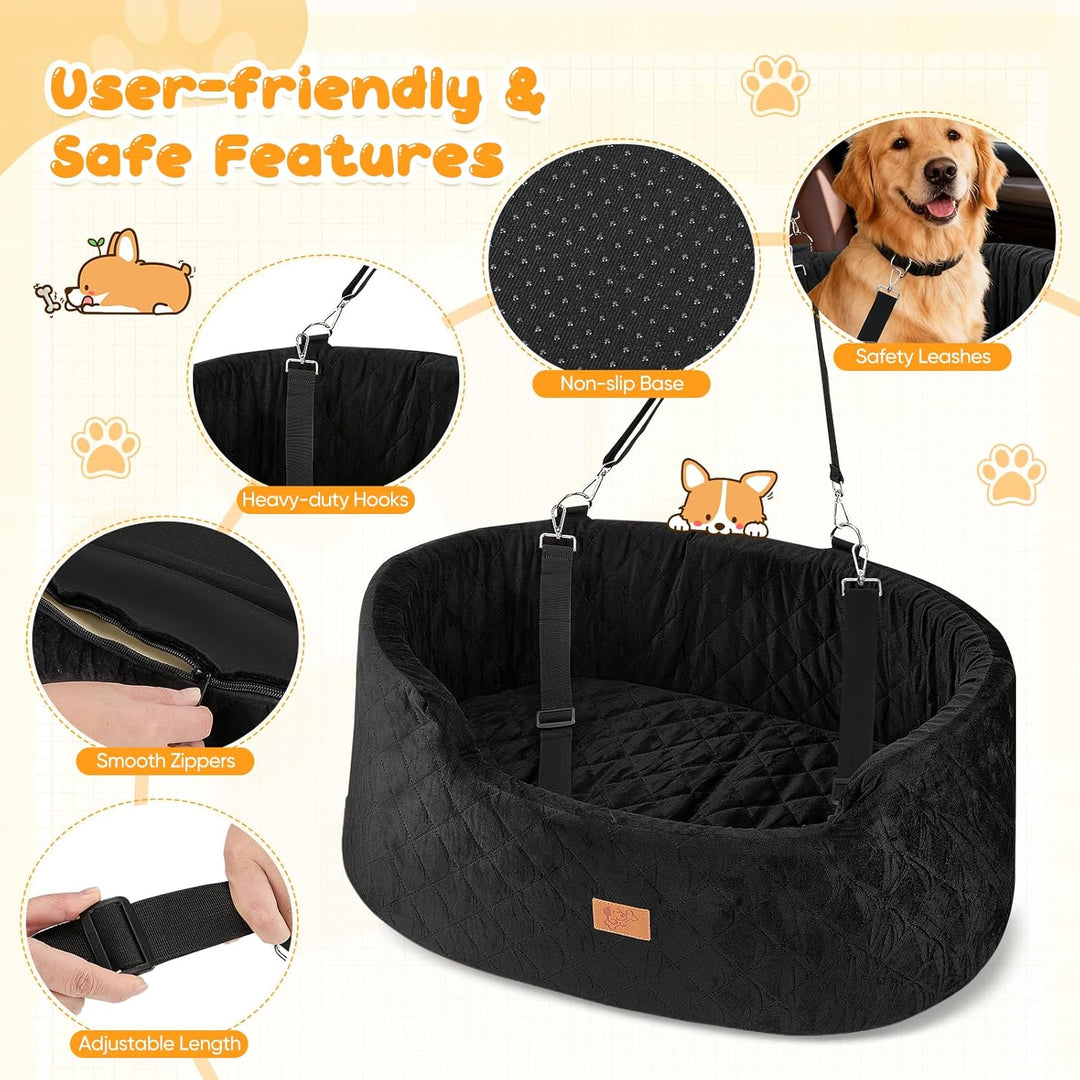 Hunde Autositz für Mittlere/Grosse, Hunde Autositz mit Abnehmbarem Sitz, Sicherheits-Zugseil, Rutsch