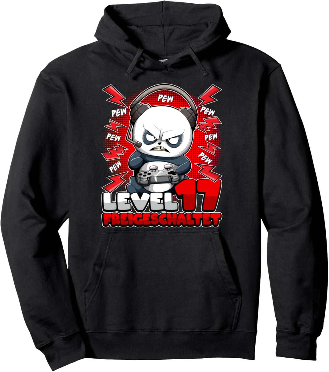 17. Geburtstag Junge Gamer Panda Level 17 Freigeschaltet Pew Pullover Hoodie