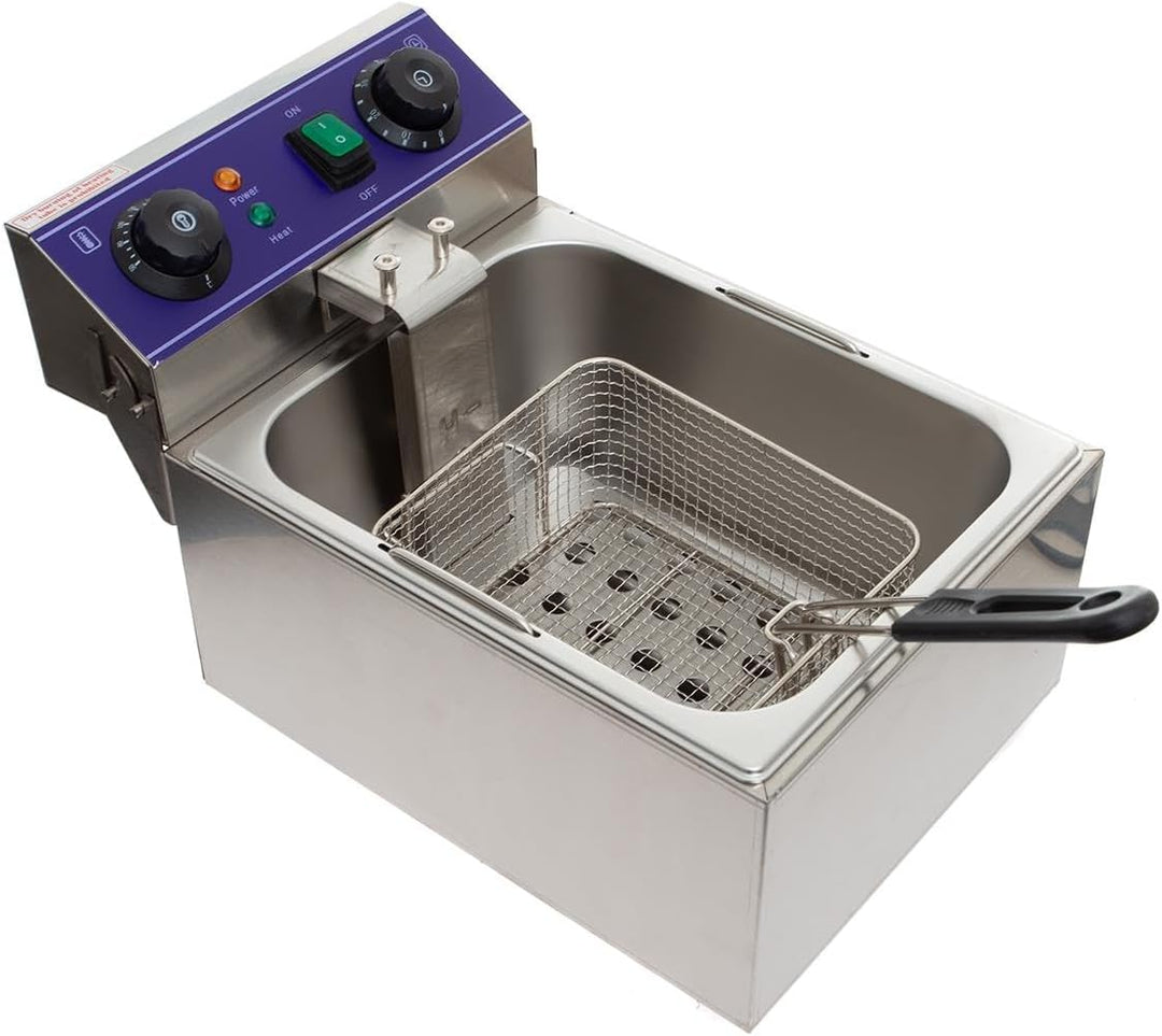 Elektro-Fritteuse 10 Liter – Edelstahl, 3000 W, Temperaturregelung bis 200°C, mit Frittierkorb – kom
