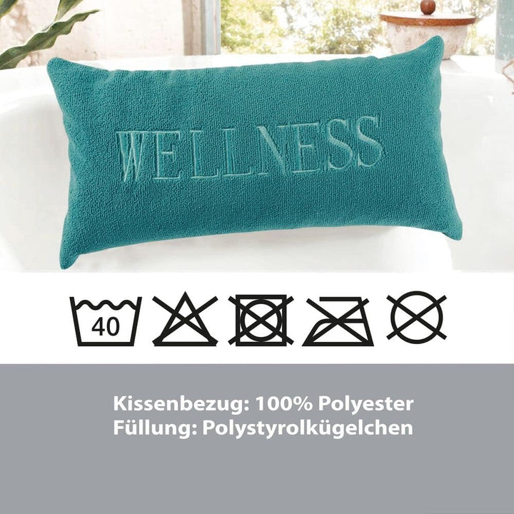 PANA® Badewannenkissen - 20x40 cm - Kissen Türkis - Wellness Schriftzug | Bequem &amp; weich - Als Nacke