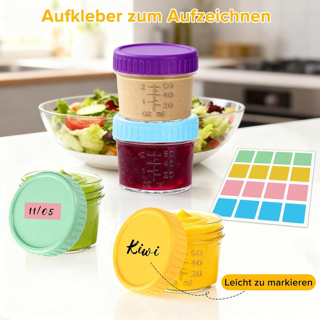 Mssushi 8 Stk 120ml Salatdressing Behälter, Glas Dressing Behälter mit Silikondeckel Auslaufsicher,