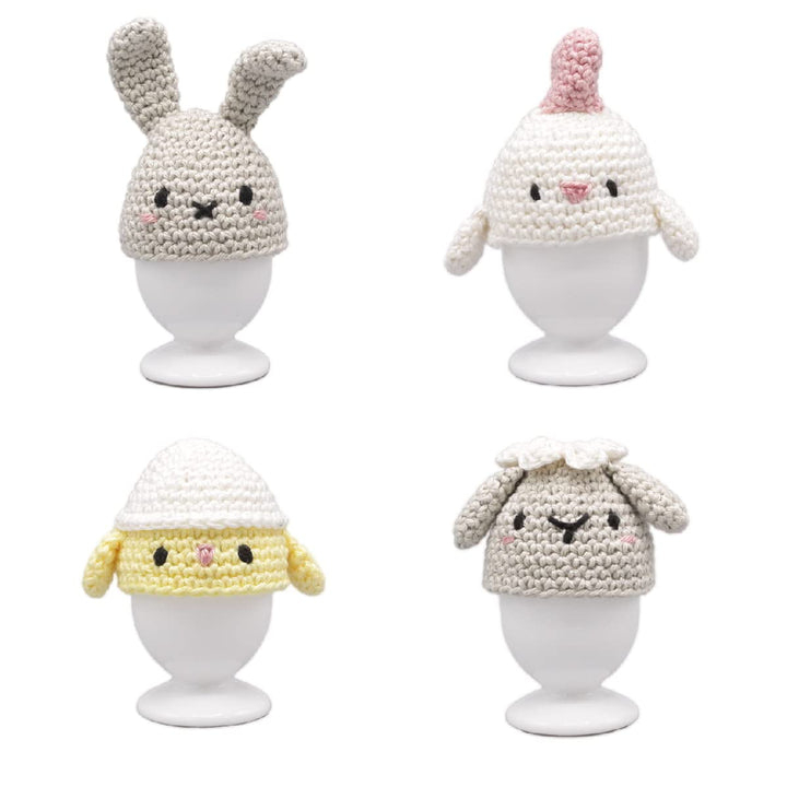 HardiCraft Häkelset Amigurumi Eierwärmer Set 4-TLG mit Baumwollgarn und Füllmaterial, ca. 7cm, HC-40