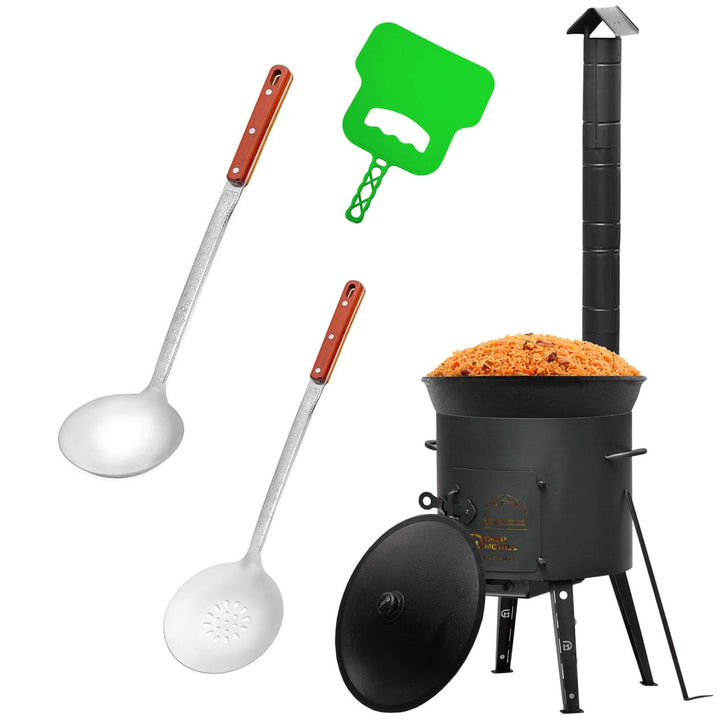 Ø44 Uchag 2mm stahl mit Abzugsrohr Utschak Feuerstelle Utschag Campingofen 22L Kazan WOK Kasan (Rund