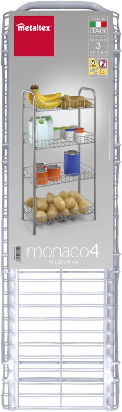 Metaltex 343014039 Monaco Allzweckregal, 4-Etagen, 41 x 23 x 80 cm, silber 4- Etagen, 4- Etagen