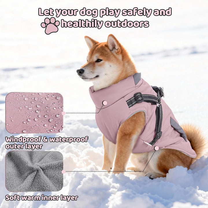 ZoneYan Hundejacke Winterweste Jacken, Warme Reflektierend Hundemäntel mit Geschirr Wasserdicht, Hun