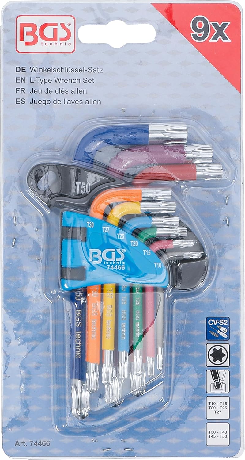 BGS 74466 | Winkelschlüssel-Satz | Multicolour | kurz | T-Profil (für Torx) mit Kugelkopf T10 - T50
