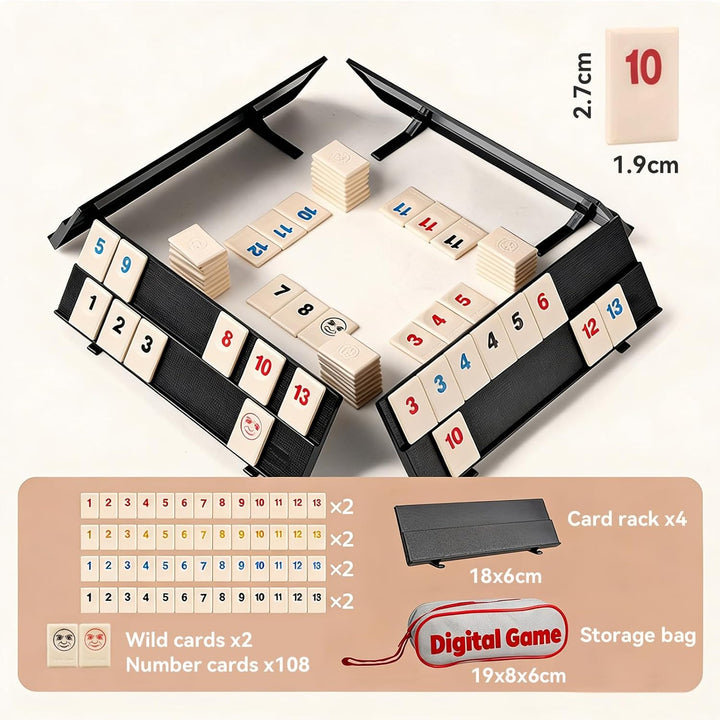 Mini Rummy Spielset, Rummy Reisespiel Mit 104 Karten und 4 Kartenständer Tragbares Rummi cub Mit Auf